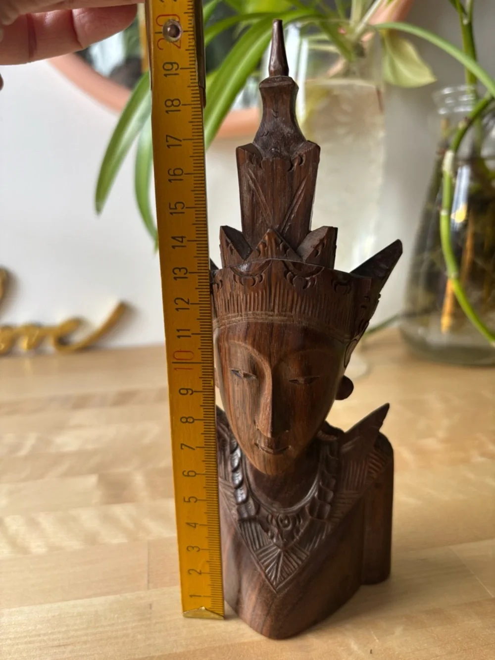 Hand-Carved Wooden Bust Sculpture Indonesia Bali Handmade Home Art Vintage Boho - Picture 6 of 6